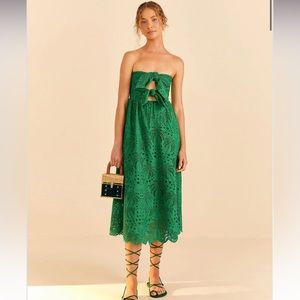 Farm Rio Green Coconut Tree Richelieu Midi Dress size M, brand new